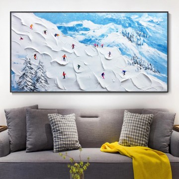 Impressionnisme œuvres - Skieur sur Montagne enneigée art mural Sport Noir Décor de salle de ski de neige par Couteau 21